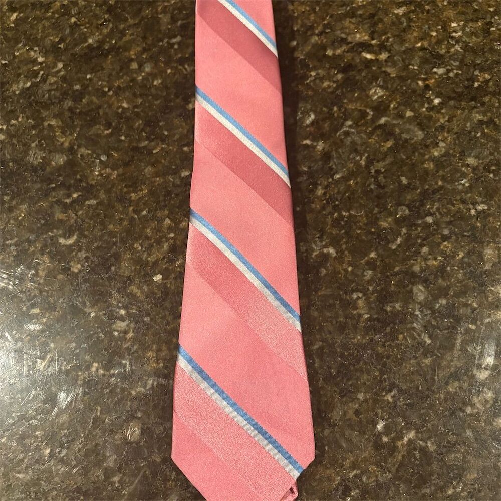 *3/$15 Sears Men's Store Vintage Pink Striped Silk Tie Classic Style